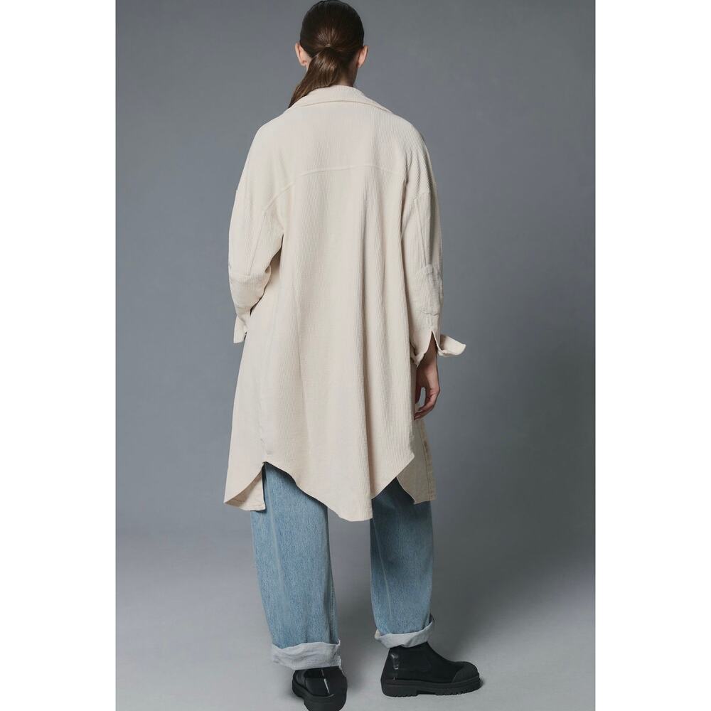 Anthropologie Pilcro Cream Duster Shacket Button Front Cotton Size L - Picture 3 of 11